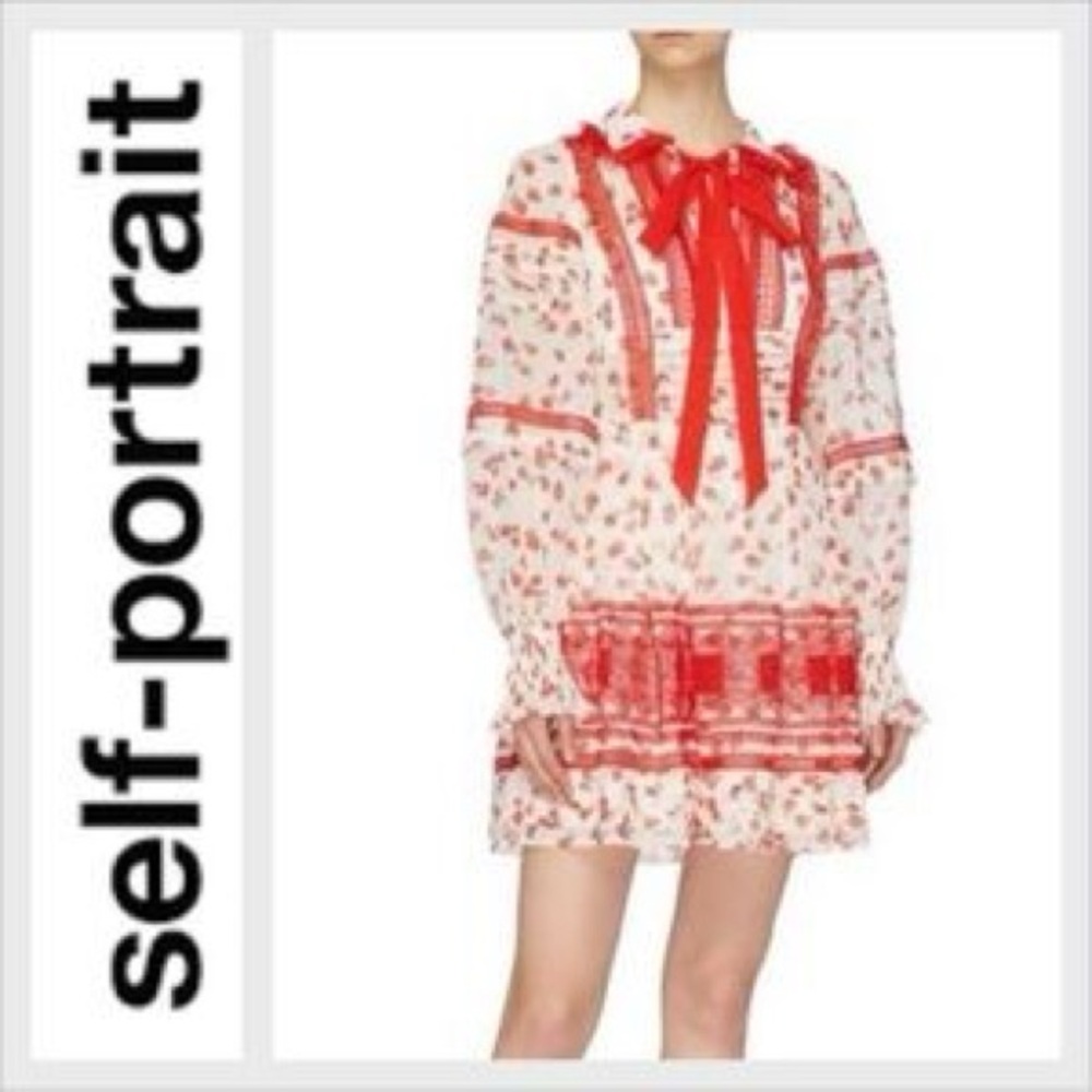 Self-Portrait Red and Cream Floral Mini Dress